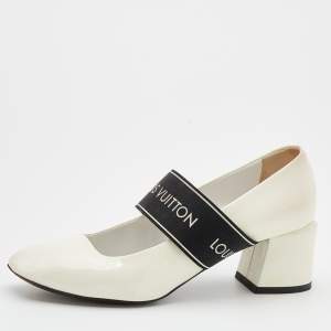 Pre Owned Louis Vuitton White Patent Leather Block Heel Pumps Size 36.5
