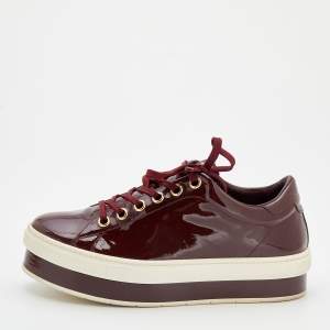 Louis Vuitton Burgundy Patent Leather Lace Up Platform Sneakers Size 38