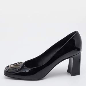 Pre Owned Louis Vuitton Black Patent Leather Madeleine Block Heel Pumps Size 38