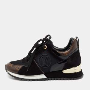 Louis Vuitton Black/Brown Mesh and Suede Run Away Lace Up Sneakers Size 37
