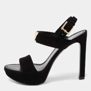 Louis Vuitton Black Suede Platform Ankle Strap Sandals Size 37