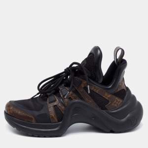 Louis Vuitton Black/Brown Satin, Mesh, Leather and Monogram Canvas Archlight Low-Top Sneakers Size 38