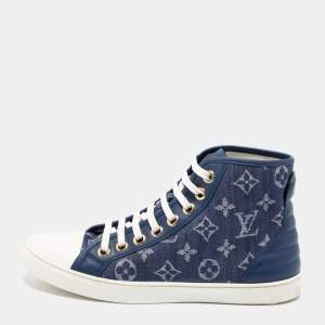 Louis Vuitton Navy Blue/White Monogram Canvas, Leather and Rubber Cap-Toe Punchy High-Top Sneakers Size 37.5