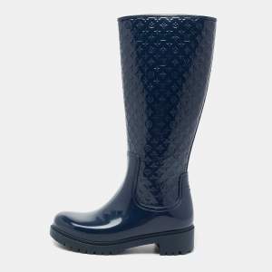 Pre Owned Louis Vuitton Navy Blue Monogram Rubber Splash Rain Boots Size 36