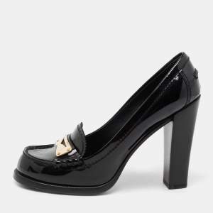 Pre Owned Louis Vuitton Black Patent Leather Loafer Pumps Size 37.5