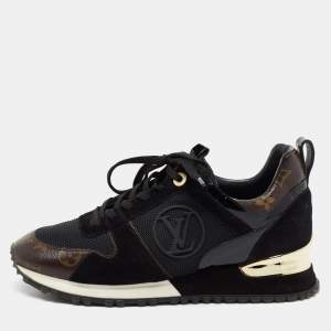 Louis Vuitton Black/Brown Leather And Monogram Canvas Run Away Sneakers Size 38 