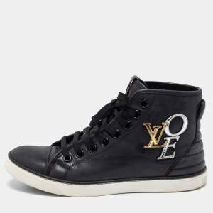 Louis Vuitton Black  Leather Love  Embossed High-Top Sneakers Size 37.5