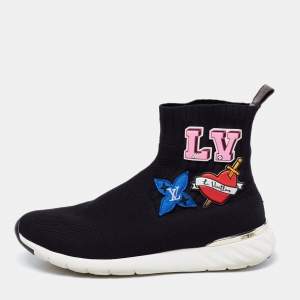 Louis Vuitton Black Knitted Fabric Black Heart High Top Sneakers Size 41