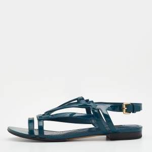 مملوكة مسبقًا Louis Vuitton Dark Green Patent Leather Crossing Logo Flat Sandals Size 37.5