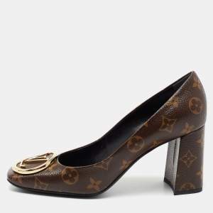 Pre Owned Louis Vuitton Brown Monogram Canvas Madeleine Block Heel Pumps Size 40