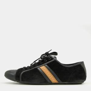 Louis Vuitton Black Leather And Suede Low Top Sneakers Size 38.5