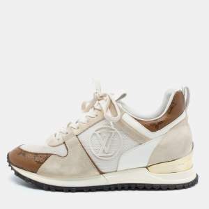 Louis Vuitton White/Brown Leather And Monogram Canvas Run Away Low Top Sneakers Size 35.5