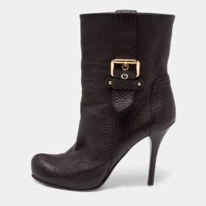 Louis Vuitton Dark Brown Leather Ankle Length Boots 37.5