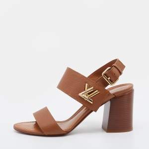 مملوكة مسبقًا صندل لوي فيتون جلد بني سير كاحل أفقي مقاس 38.5 