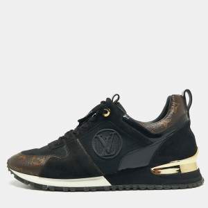 Louis Vuitton Black/Brown Suede And Mesh Run Away Sneakers Size 41