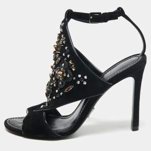 Louis Vuitton Black Suede Embellished Ankle Strap Sandals Size 35