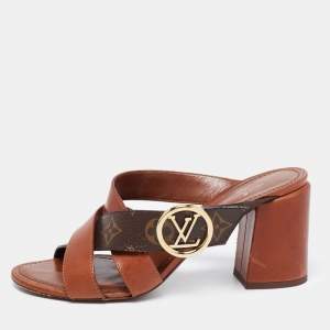 Louis Vuitton Brown Monogram Canvas And Leather Criss Cross Slide Sandals Size 38