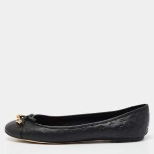 Pre Owned Louis Vuitton Black Monogram Embossed Leather Debbie Bow Ballet Flats Size 41