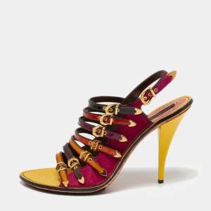 Louis Vuitton Multicolor Calf Hair And Patent Leather Tupelo Buckle Slingback Sandals Size 38.5