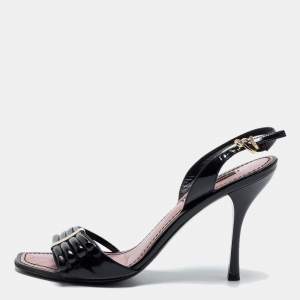 Louis Vuitton Black Patent Leather Slingback Sandals Size 36.5