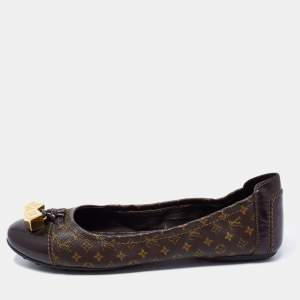 Pre Owned Louis Vuitton Monogram Canvas and Patent Leather Cap Toe Lovely Scrunch Ballet Flats Size 39