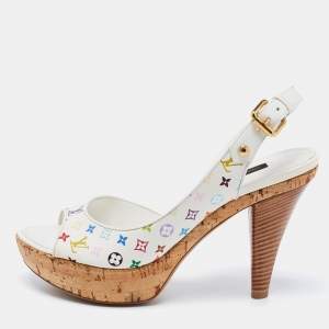 مملوكة مسبقًا Louis Vuitton Multicolore Monogram Canvas Cork Platform Slingback Sandals Size 37