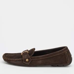 Pre Owned Louis Vuitton Dark Brown Suede Monte Carlo Slip On Loafers Size 41