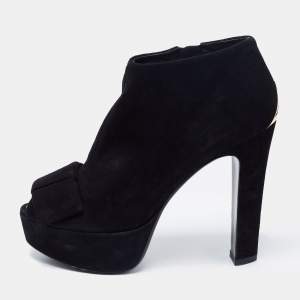 Louis Vuitton Black Suede Bow Peep Toe Ankle Booties Size 36.5