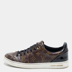 Louis Vuitton Brown Monogram Canvas and Black Patent Leather Frontrow Low Top Sneakers Size 39.5