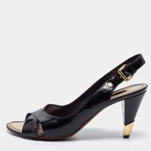 Louis Vuitton Black Monogram Vernis Leather Criss Cross Slingback Sandals Size 38