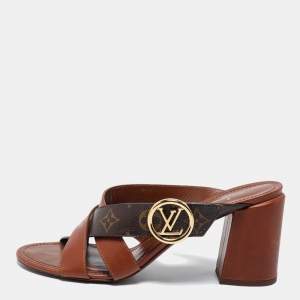 Pre Owned Louis Vuitton Brown Monogram Canvas and Leather Horizon Slide Size 41