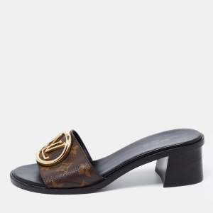 Pre Owned Louis Vuitton Monogram Canvas Lock It Slide Sandals Size 37