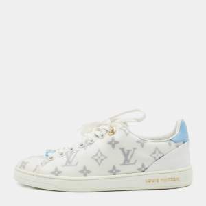 Louis Vuitton White/Blue Monogram Mesh and Leather Match Up Sneakers Size 37
