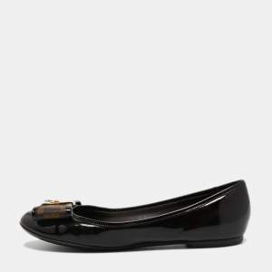 Pre Owned Louis Vuitton Brown Patent Leather and Coated Canvas Valentine Ballet Flats Size 36.5