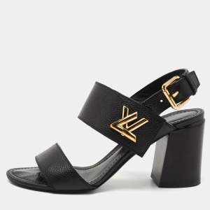 Pre Owned Louis Vuitton Black Leather Horizon Ankle Strap Sandals Size 36.5