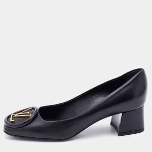 Pre Owned Louis Vuitton Black Leather Madeleine Block Heel Pumps Size 36