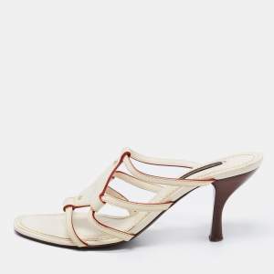 Louis Vuitton Cream Leather Side Sandals Size 36.5