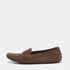 Pre Owned Louis Vuitton Brown Suede Driver Loafers Size 39