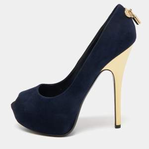 Pre Owned Louis Vuitton Blue Suede Oh Really! Pumps Size 38.5