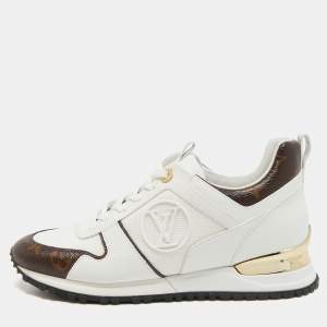 Louis Vuitton White/Brown Leather and Mesh Run Away Sneakers Size 37.5