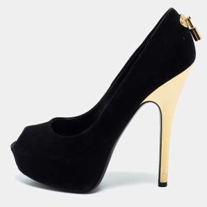 مملوكة مسبقًا Louis Vuitton Black Suede Oh Really! Peep Toe Pumps Size 37