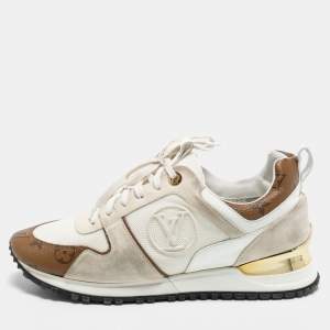Louis Vuitton White/Brown Patent Leather, Suede, Mesh and Monogram Canvas Run Away Sneakers Size 39
