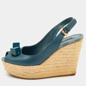 Louis Vuitton Teal Green Leather Dice Embellished Espadrille Sandals Size 38.5