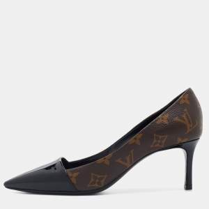 Louis Vuitton Black Monogram Canvas and Patent Leather Pointed Toe Pumps Size 38