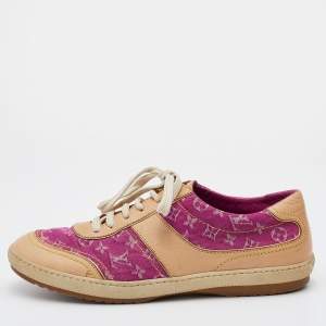 Louis Vuitton Pink/Beige Monogram Mini Lin Canvas and Leather Low Top Sneakers Size 38