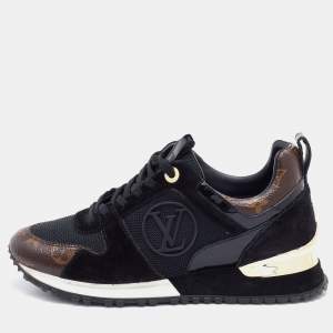 Louis Vuitton Black/Brown Mesh, Suede and Monogram Canvas Run Away Sneakers Size 36