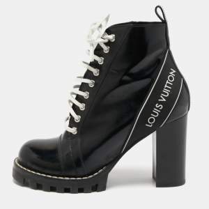 Louis Vuitton Black Patent Leather Star Trail Block Heel Boots Size 39