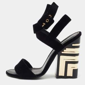 Louis Vuitton Black Velvet Ankle Wrap Sandals Size 36