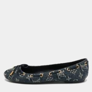 Pre Owned Louis Vuitton Blue Denim Monogram Ballet Flats Size 37