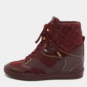 Louis Vuitton Burgundy Leather and Embossed Monogram Suede Millenium High Top Sneakers Size 37.5